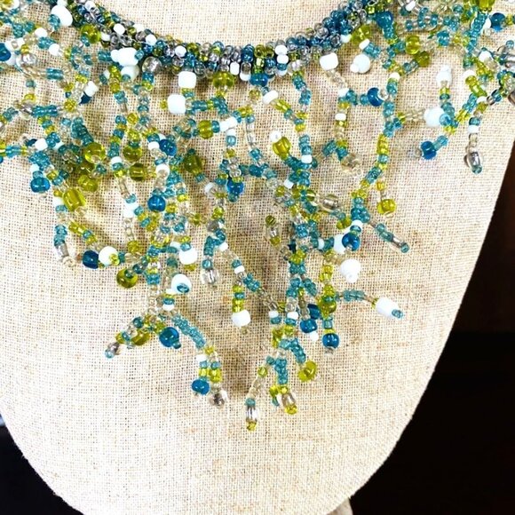 Ocean Inspired Multi Strand Beaded Necklace Aqua Green - Picture 3 of 6